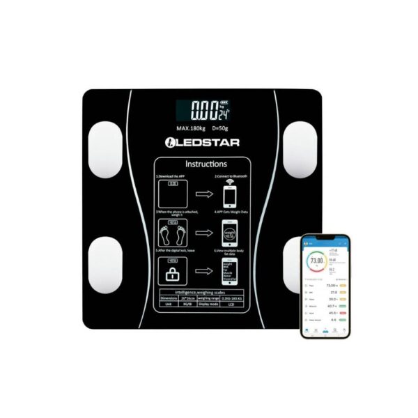 Balanza Digital Inteligente Bluetooth Personal 180kg Ledstar